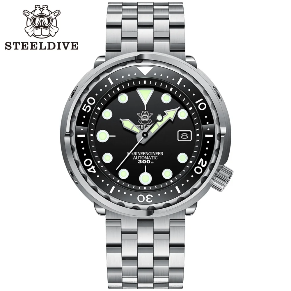 Steeldive Ceramic Bezel 300m Diving Stainless Steel NH35 Tuna Mens Watch Calendar Luminous Men Watch Automatic Mechanical Clock