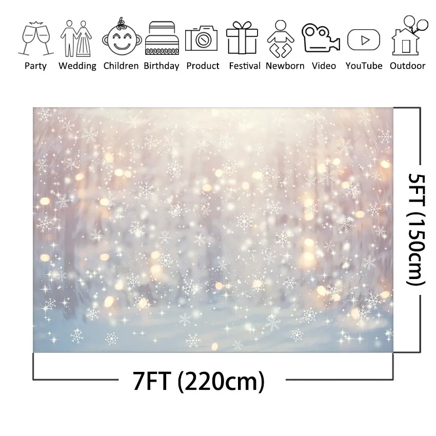 Mocsicka Winter Wonderland Birthday Party Photography Backdrop Glitter Bokeh Christmas Snowflake Portrait Photoshoot Background