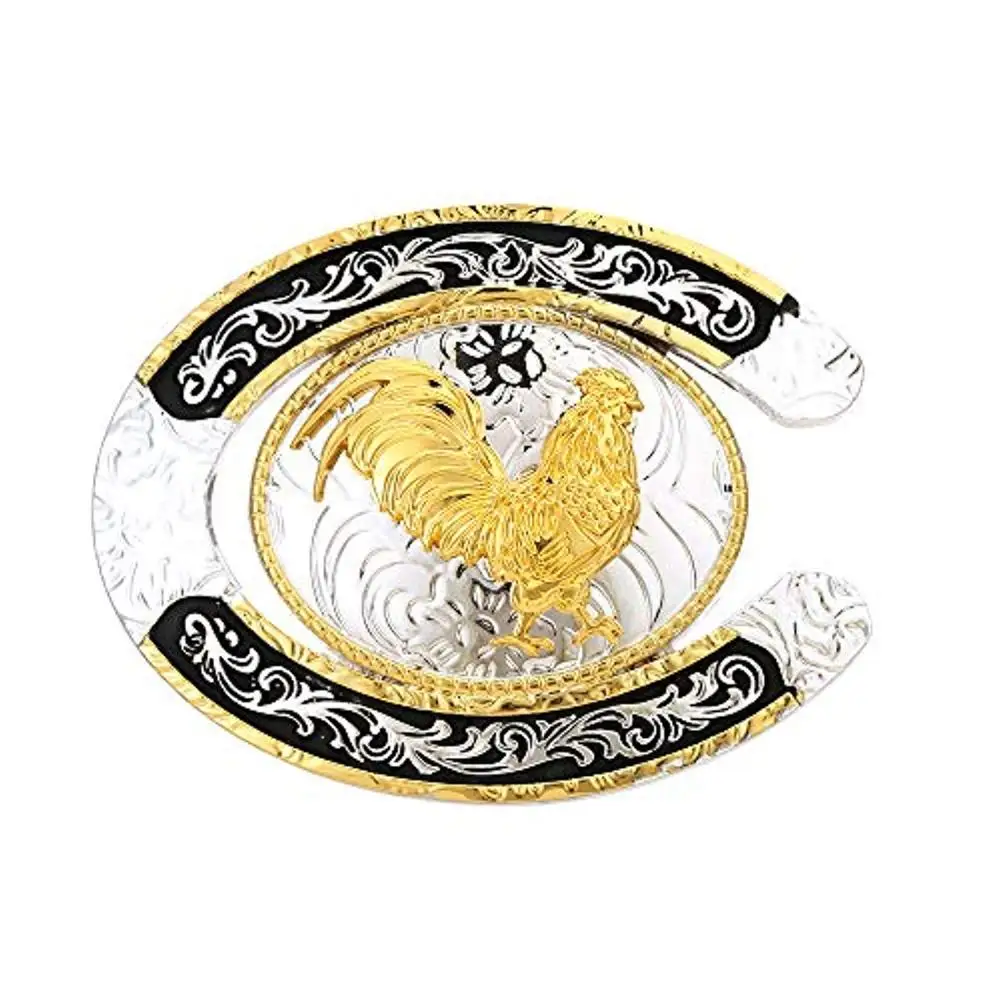 U shape gold Rooster buckle for man western cowboy buckle without belt custom alloy width 4cm