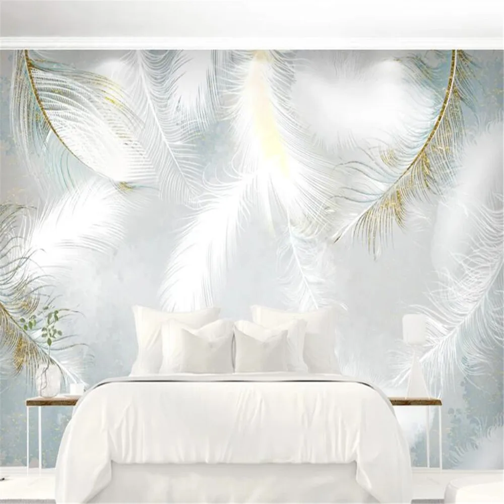 Milofi custom 3D photo mural wallpaper simple hand-painted watercolor feather nordic small fresh background wall wallpaper