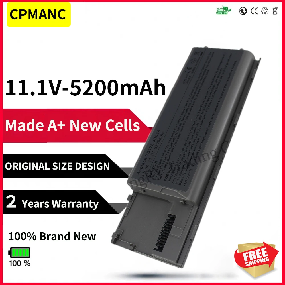 CPMANC 11.1V Laptop Battery JD775 JY366 KD489 KD491 KD492 KD494 KD495 NT379 PC764 PC765 For Dell Latitude D620 D630 D631 6 Cells