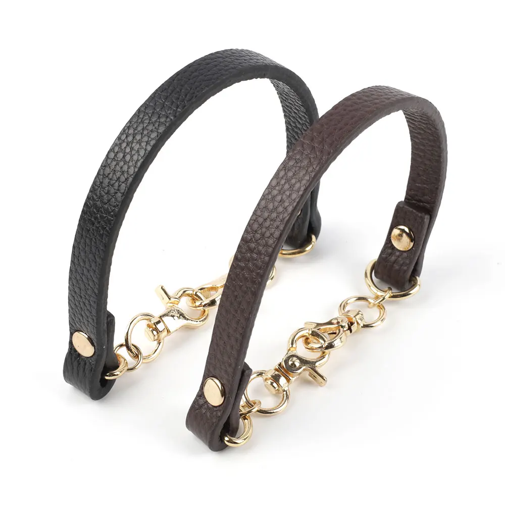 Cow Leather Handle Shoulder Strap Lychee Pattern Women Short Bag Strap Black Coffee Cream Red Handbag Replacement Wrist Straps
