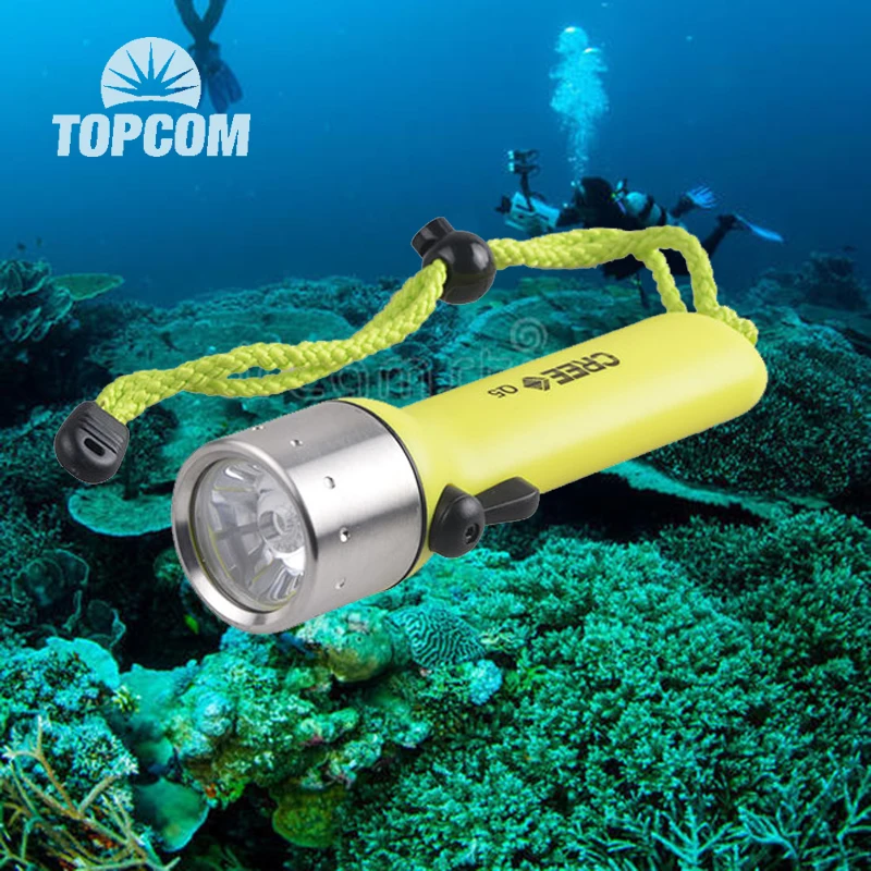 Topcom-防水LEDスキューバダイビング懐中電灯、強力なq5、aaバッテリー、水中トーチ、ライトランプ、プラスチック