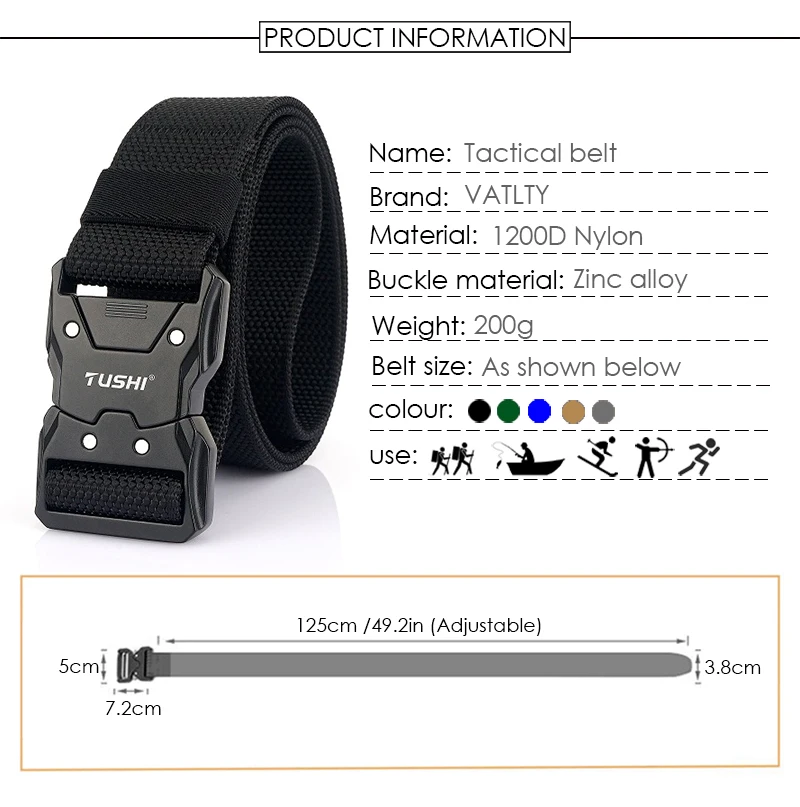 VATLTY 2022 Quick-drying Tactical Belt Men Hard Alloy Quick Release Buckle 1200D Soft Nylon Army Belt Male Military Equipment