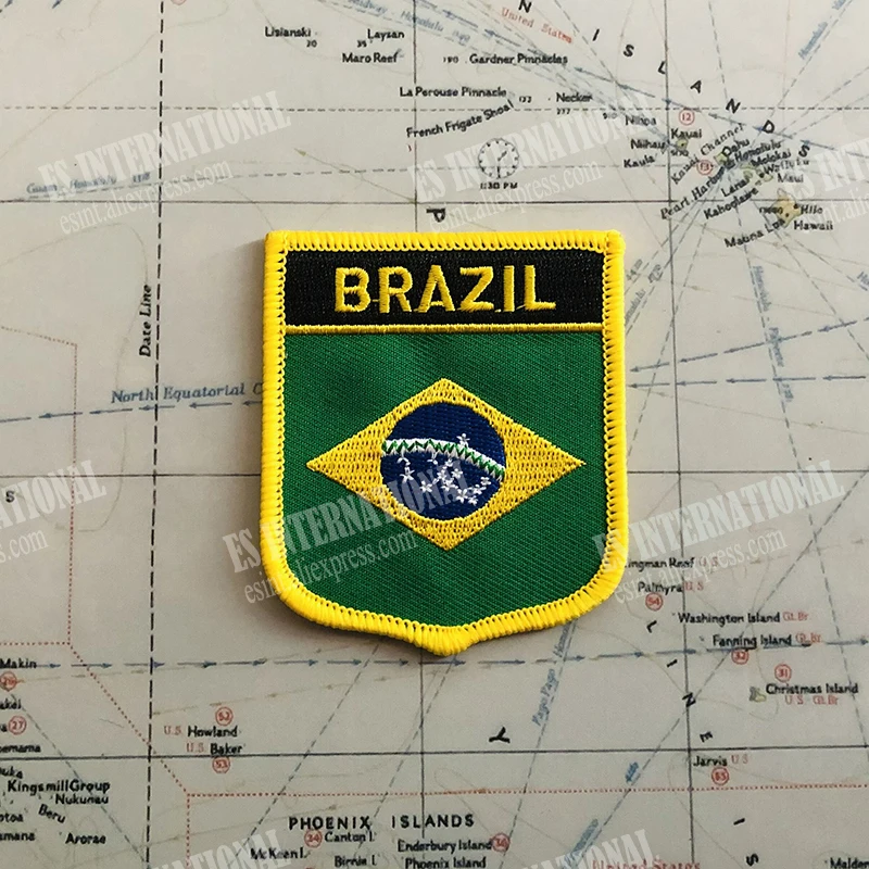 BRAZIL National Flag Embroidery Patches Badge Shield  And Square Shape Pin  One Set  On The Cloth Armband   Backpack  Decoration