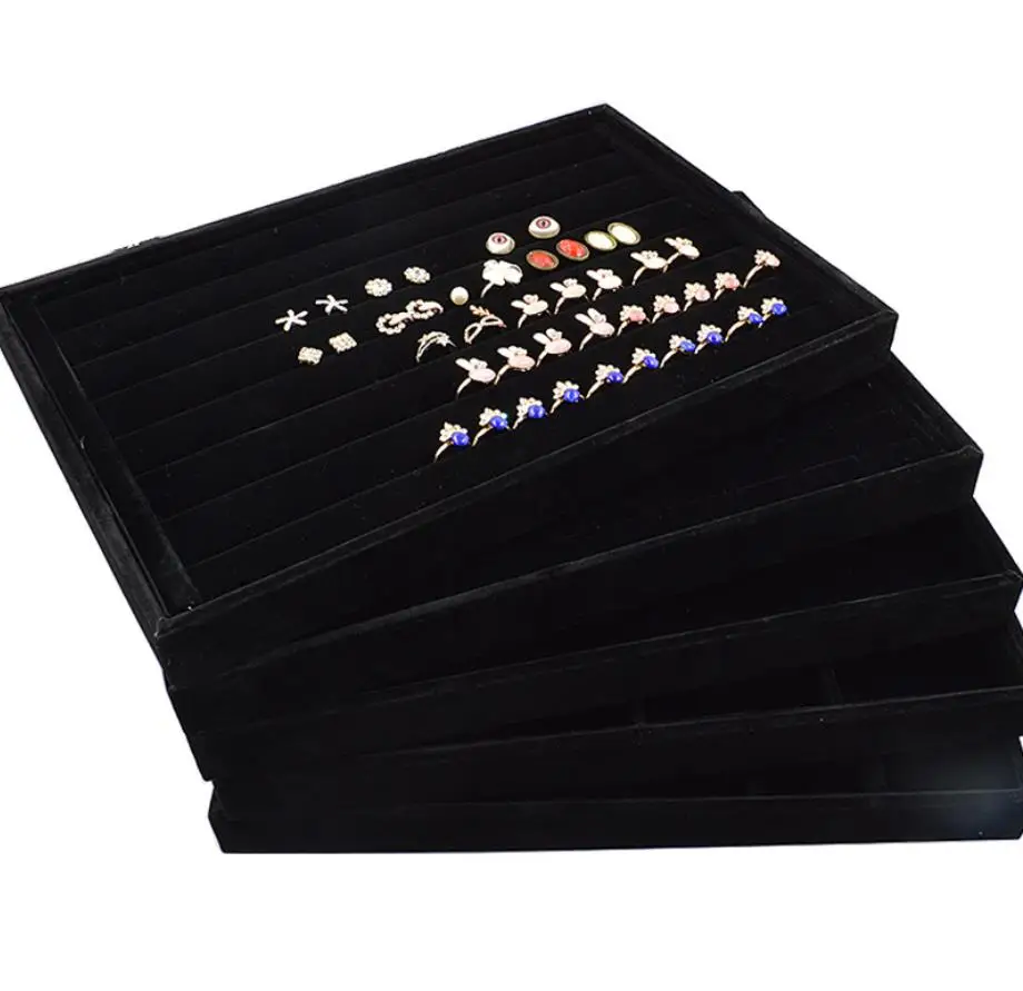 Fashion Gift Black Velvet Stackable Jewelry Organizer Tray Removable Display Case Storage Showcase in Drawer