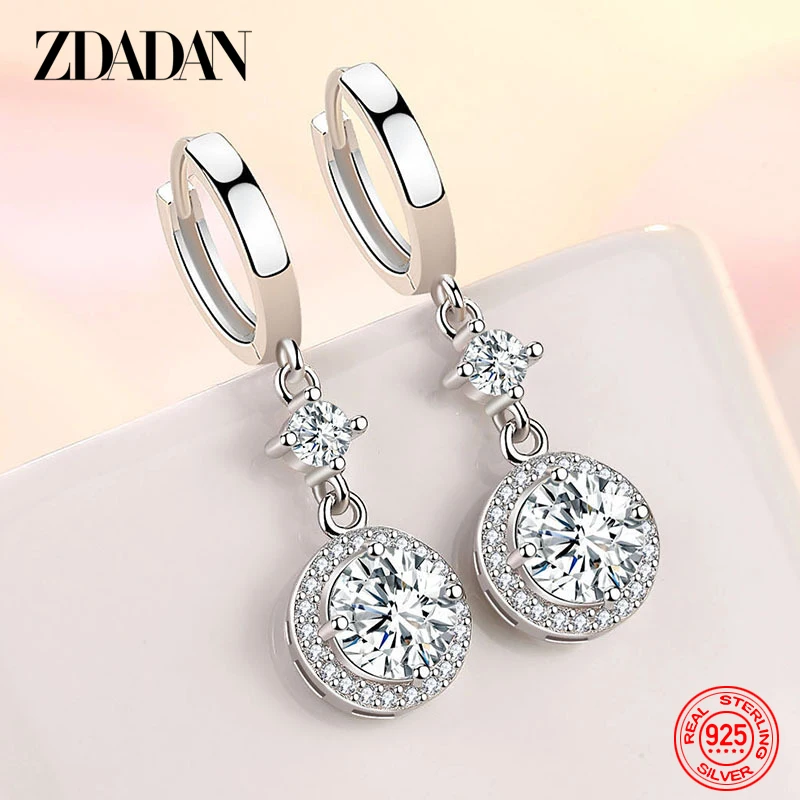 ZDADAN 925 Sterling Silver Geometric Blue Water Drop Earrings For Women Fashion Jewelry Wedding Gift