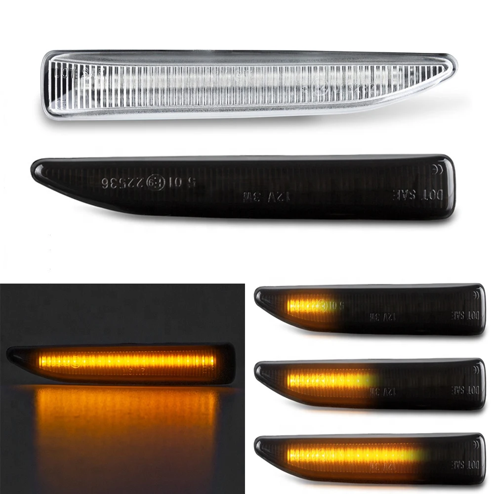 

For 02-08 BMW 7 Series E65 E66 E67 745LI 750LI 760Li B7 Clear Smoke Lens Dynamic Amber LED Car Front Fender Side Marker Lights