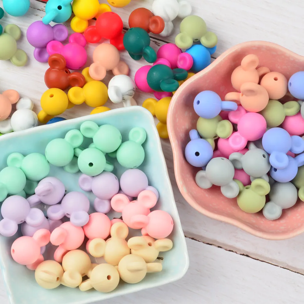 LOCAL 50Pcs Mouse Loose Silicone Beads BPA Free Food grade silicone beads Make bracelets DIY necklace jewelry accessories