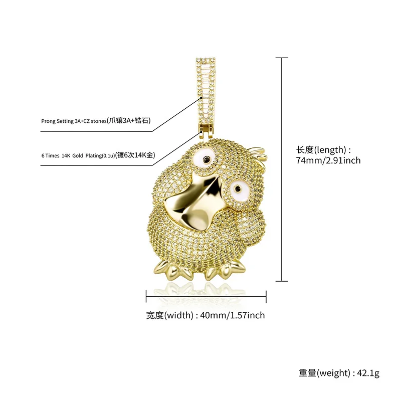 Hip Hop AAA+ CZ Stone Paved Bling Iced Out Gold Color Cute Little Duck Pendants Necklaces for Men Rapper Jewelry Gift