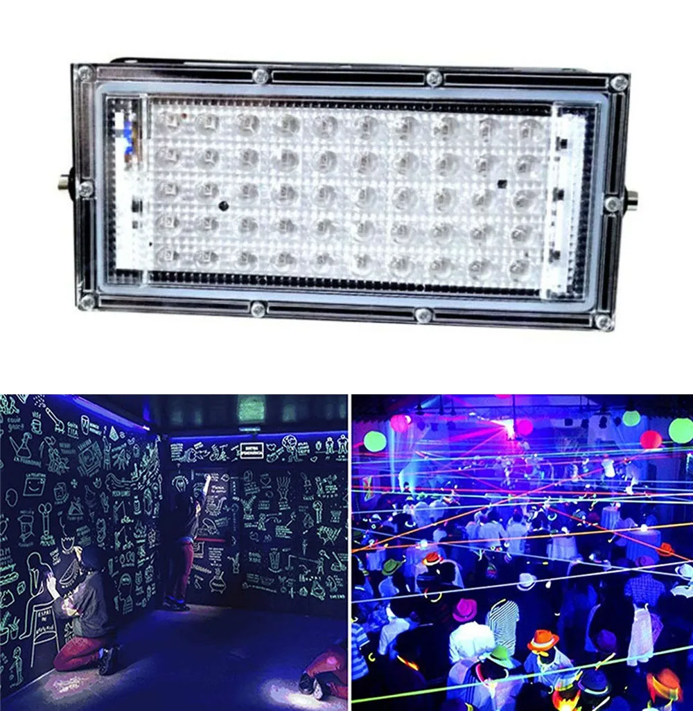 

UV LED Floodlight 50W 100W Ultraviolet Light IP65 Waterproof 100-120V Fluorescent Lamp Black Light for Bar Xams Party Neon Glow