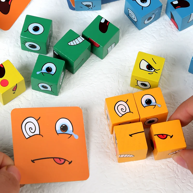 Kids 'Educational Emotion Change Blocks, Expressões Puzzles, Crianças Cube Games, Early Learning, Montessori, Geometria Face