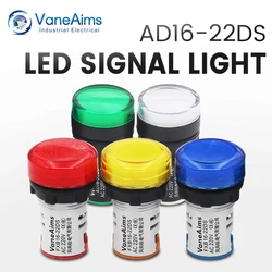 Luz de señal de alimentación, recordatorio de advertencia LED, lámpara indicadora de resaltado en funcionamiento, tamaño 22MM, 12V, 24V, 220V, rojo, amarillo, azul, verde, blanco