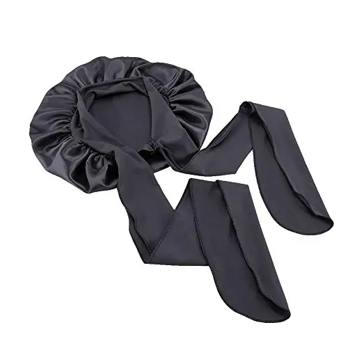 Cappellino in raso a fascia larga da 2 pezzi, cuffie per donna, cofano setoso per capelli ricci, fascia per capelli da donna per dormire (nero)