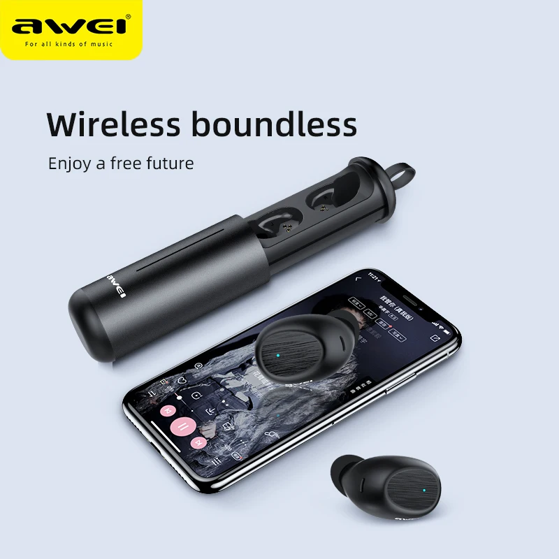 Awei T5 T55 3D Wireless Bluetooth Earphone TWS Earbuds In-ear Noise Canceling Gaming Stereo Sound Headphones For Sport Headsets