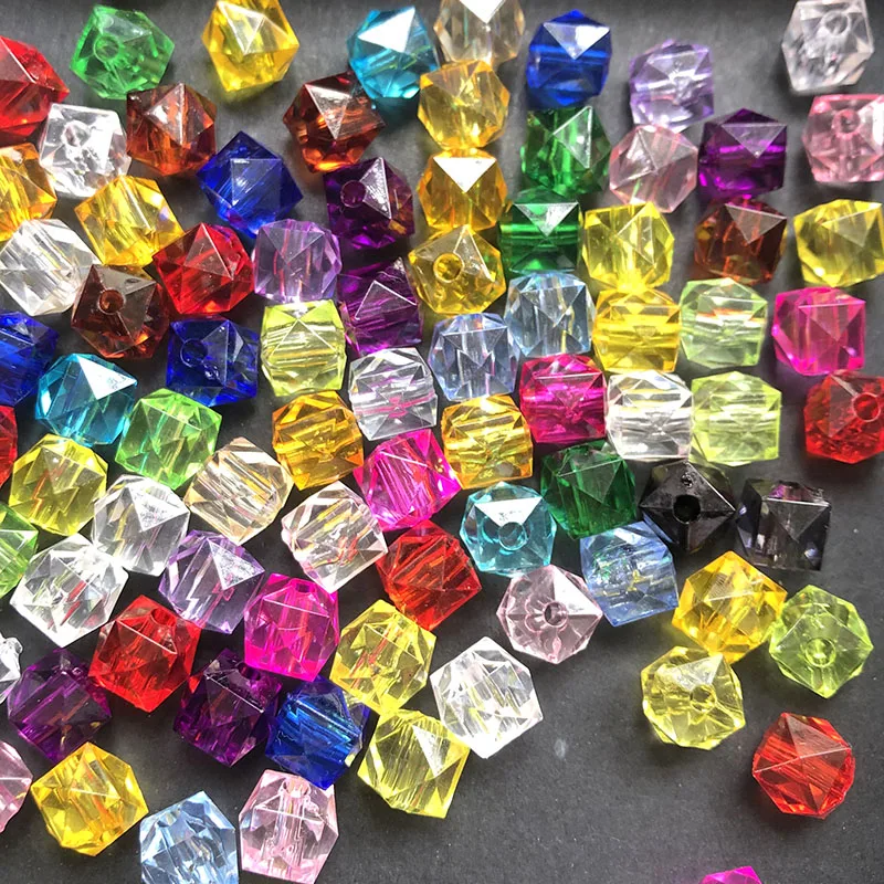 100pcs/pack Acrylic Square Loose Beads 10mm Faceted Clear Cube Beads DIY Jewelry Findings Bracelet Craft Making