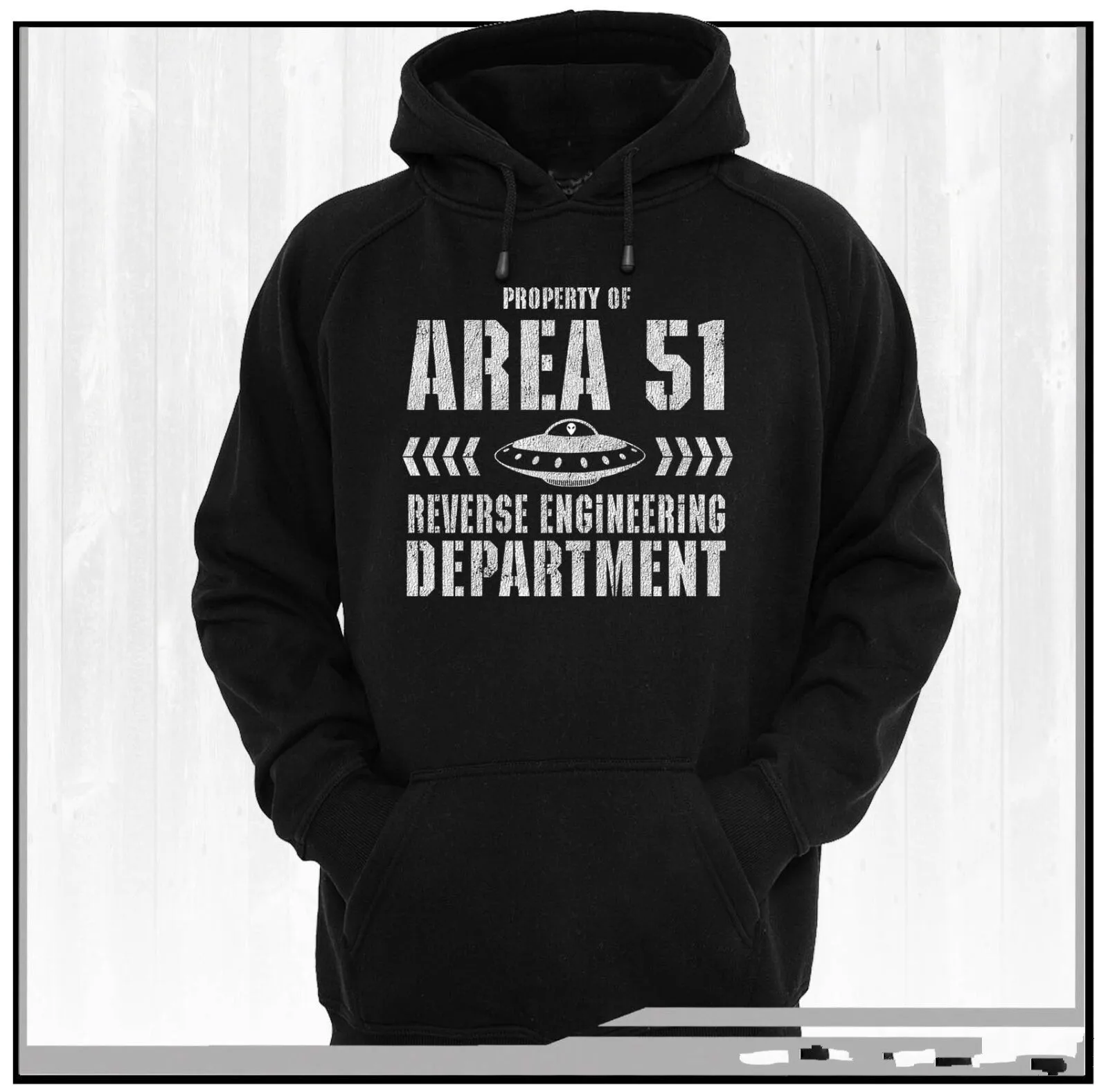 

Property of AREA 51 Reverse Engineering Department Unisex HOODIE NEW WORLD ORDER UFO ALIEN DJ X FILES