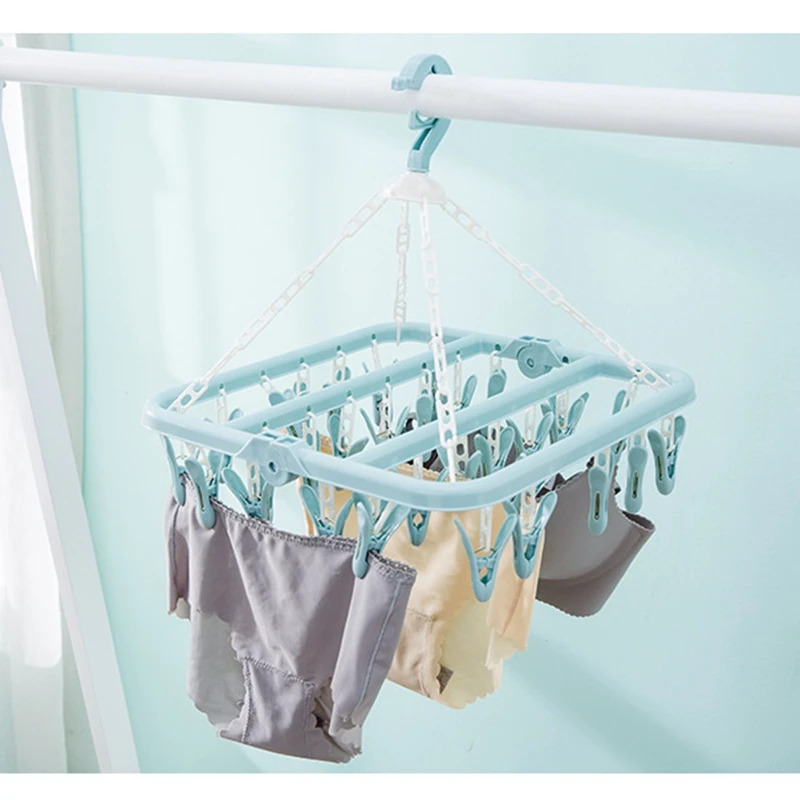 32 Clips Folding Clothes dryer Hanger Children Adults Clothes Dryer Windproof Socks Underwear Plastic Drying Rack