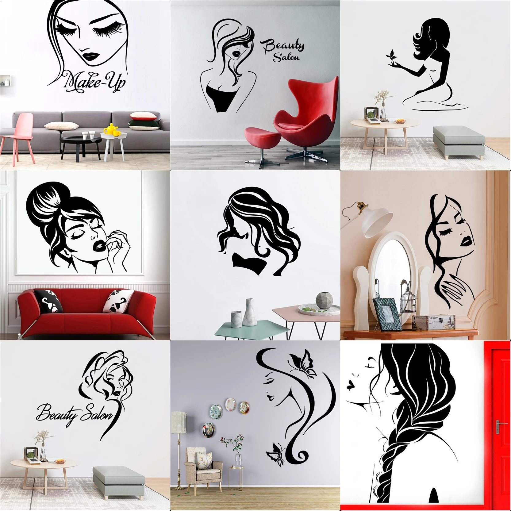 Beauty Salon Vinyl Wall Sticker Home Decorative Wall Paper For Living Room Bedroom Make Up Wall Art Sticker Murals