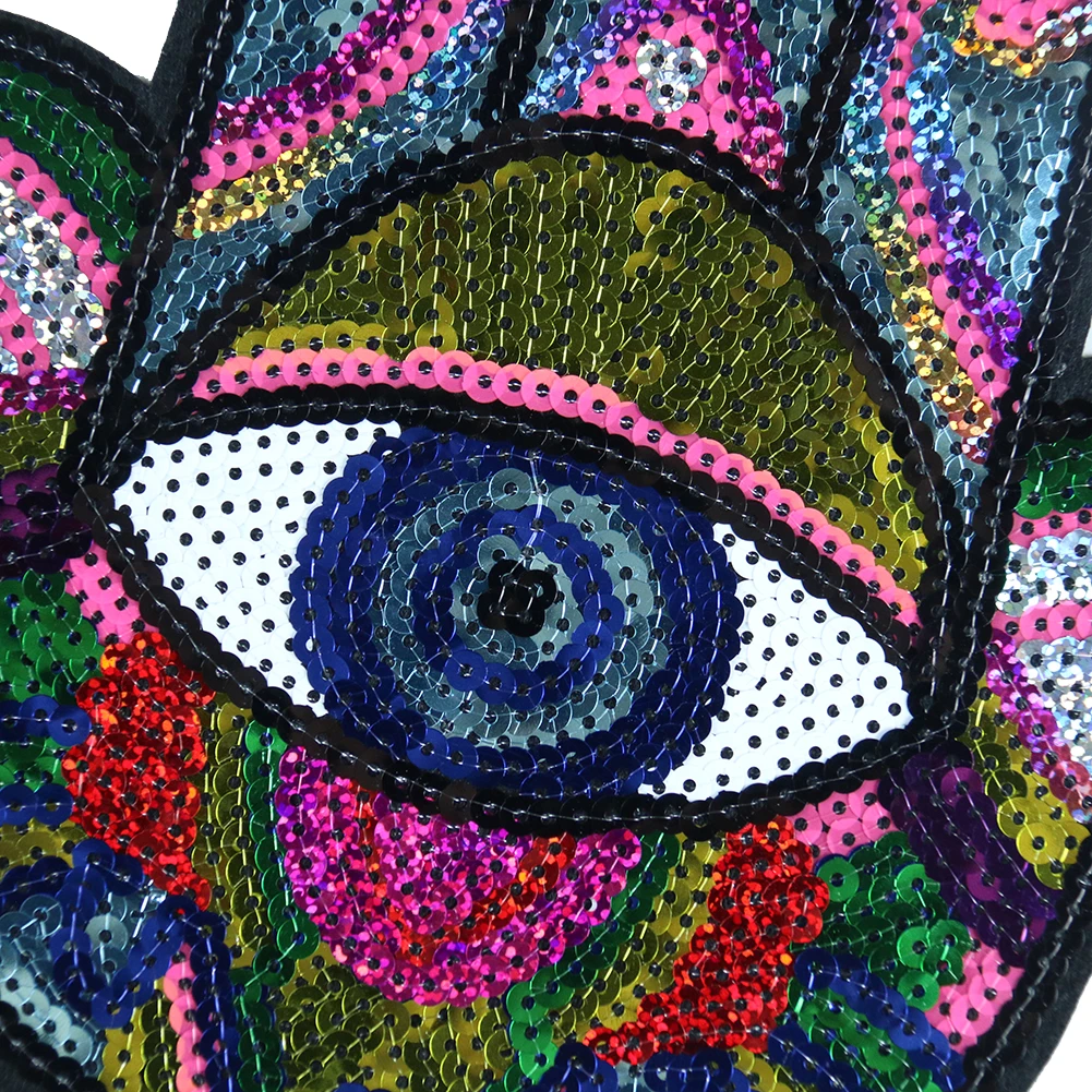 Hand Blue Eyes Sequin Patches Iron on Clothes Hamse Palm Fatima Witchcraft Embroidery Applique Fabric Badge DIY Apparel Decor