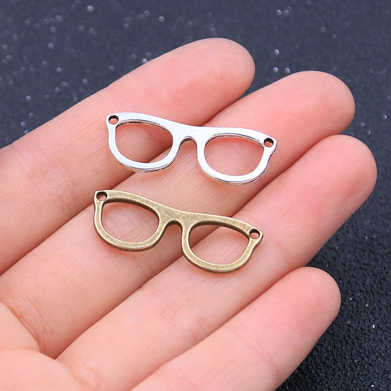 20PCS 10X28mm Two Color Charms Small Glasses  Metal Alloy  Personality Connector Jewelry Marking DIY Handmade Craft Material