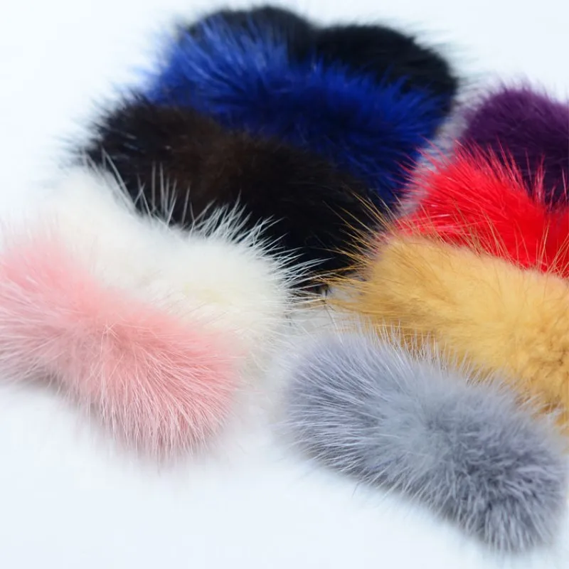 5pcs Colorful Bowknot Mink Hair Fur Soft Pompom 30mm*70mm Wedding Party Decor DIY Handmade Headdress Clothing Hats Supplies