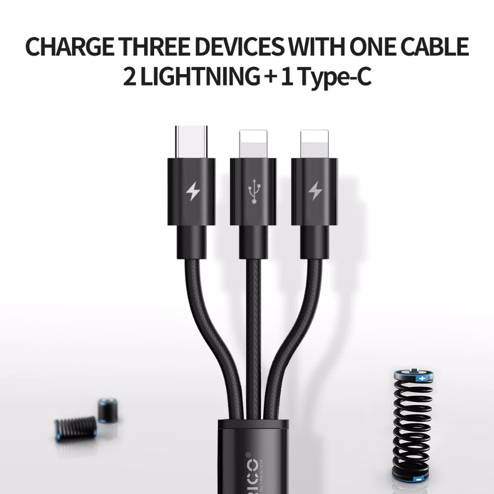 ORICO 3 in 1 Multi Charging Cable USB Cable to Lightning Micro USB Type C Cord Nylon Braided for iPhone Samsung Xiaomi HUAWEI