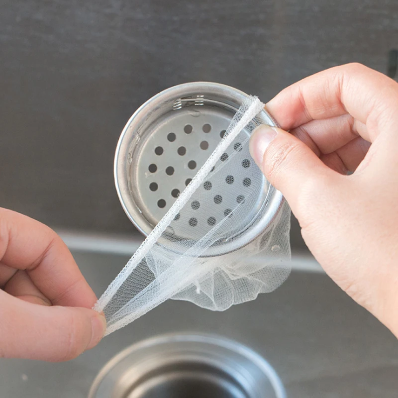 Filtro desechable para fregadero de cocina, colador de malla para almacenamiento de basura, bolsa de malla para baño, recogedor de pelo, 30/100 Uds.