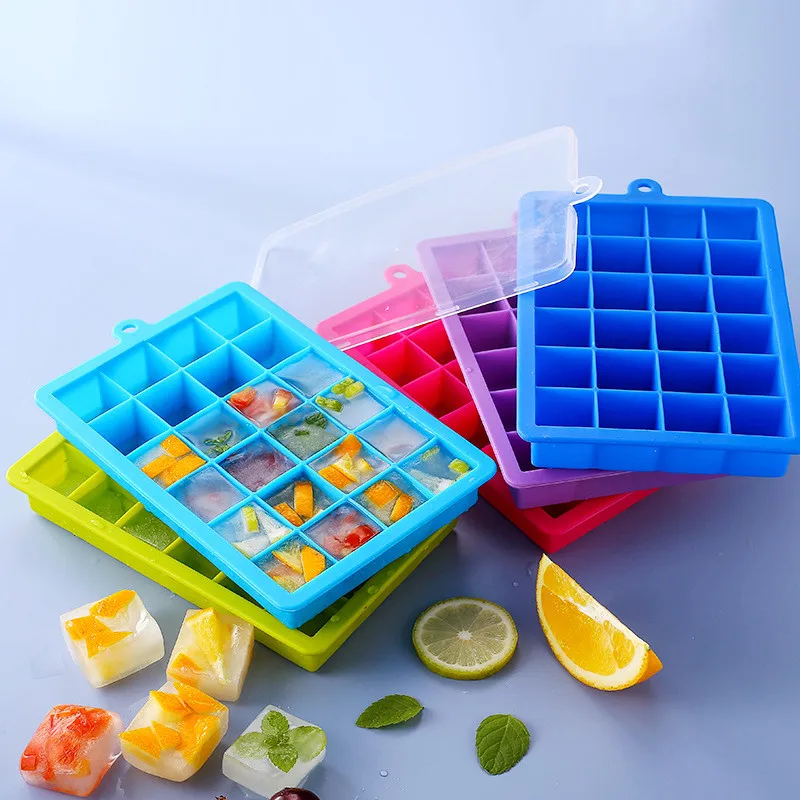 15 /24 Grid Food Grade Silicone Ice Tray Home with Lid DIY Ice Cube Mold Square Shape Ice Cream Maker Kitchen Bar Accessories