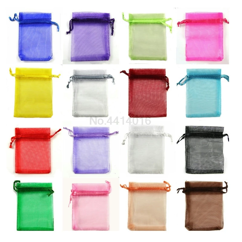 50pcs 7x9 9x12 11x16 13x18 17x23 15x20cm Organza  Bags Jewelry Pouches Wedding Part Decoration Drawable Bag Gift Packaging 77