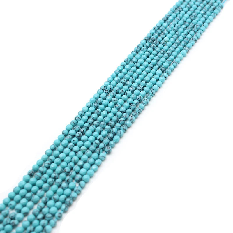 Natural Stone Faceted Green Howlite Turquoises Round Loose Beads 4mm Strand For Jewelry Making DIY Bracelet Necklace Accessories