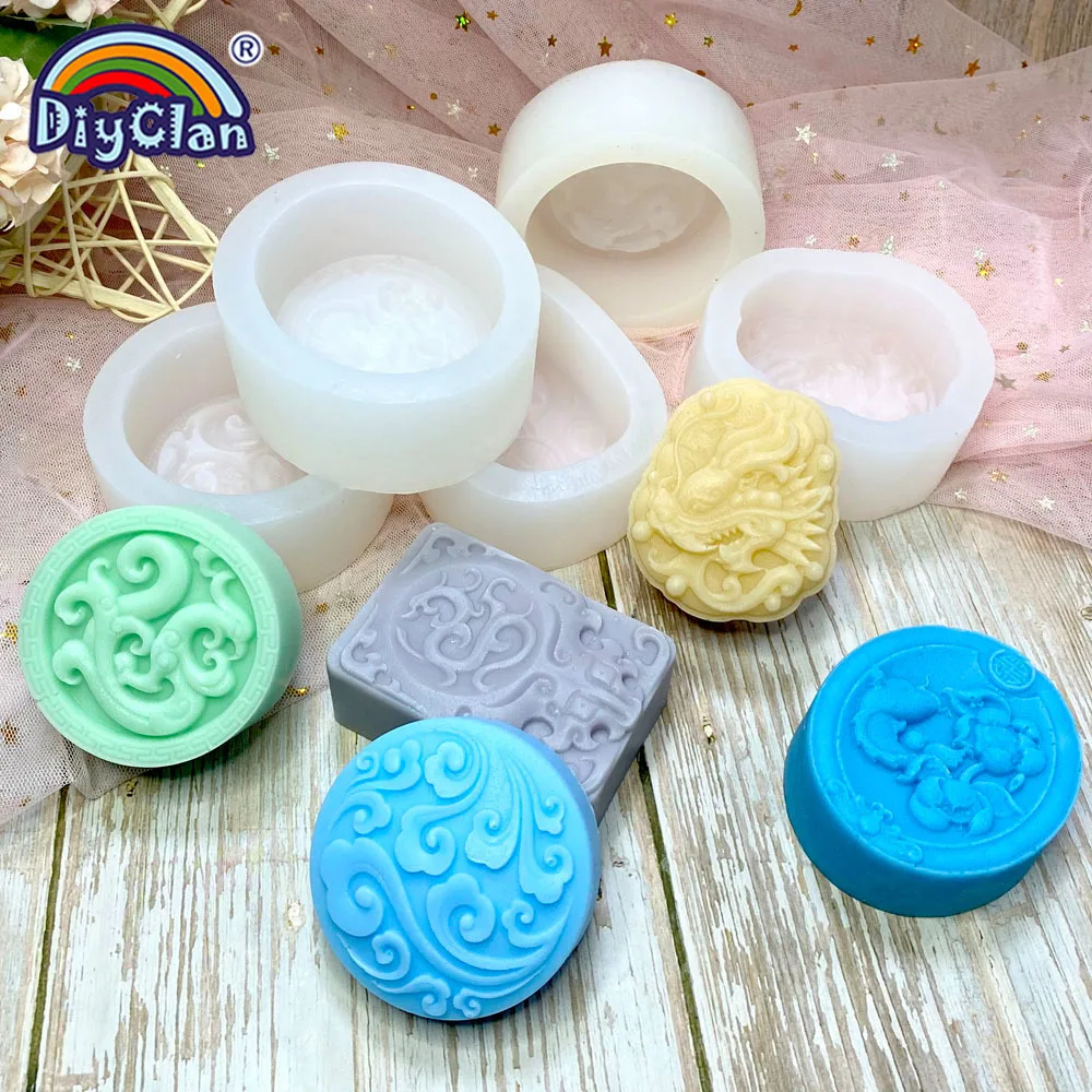 DIY Silicone Mold Chinese Style Pattern Soap Mold Classical Dragon And Phoenix Cloud Model For Handmade Soap Making Mould