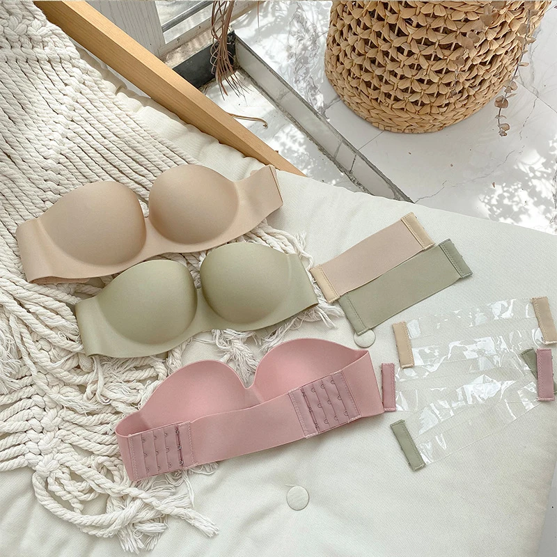 CHRLEISURE Invisible Sexy Bralette Strapless Push Up Bra Soft and Comfortable Wireless Lingerie Seamless Underwear Cup ABCD