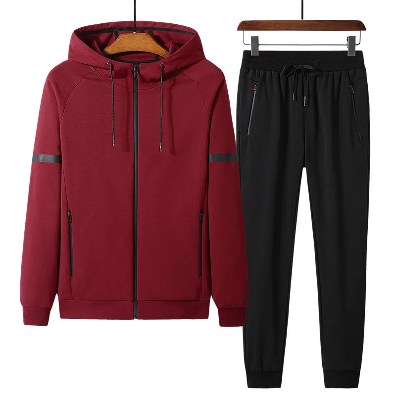 8XL Őszies férfiak sportwear sweatsuit Cipzár Zseb Zsip Felfelé kapucnis jacket+sweatpant Utcai jogger Futóverseny Szerelvény edzőterem állítsa Sportág Angol kosztüm