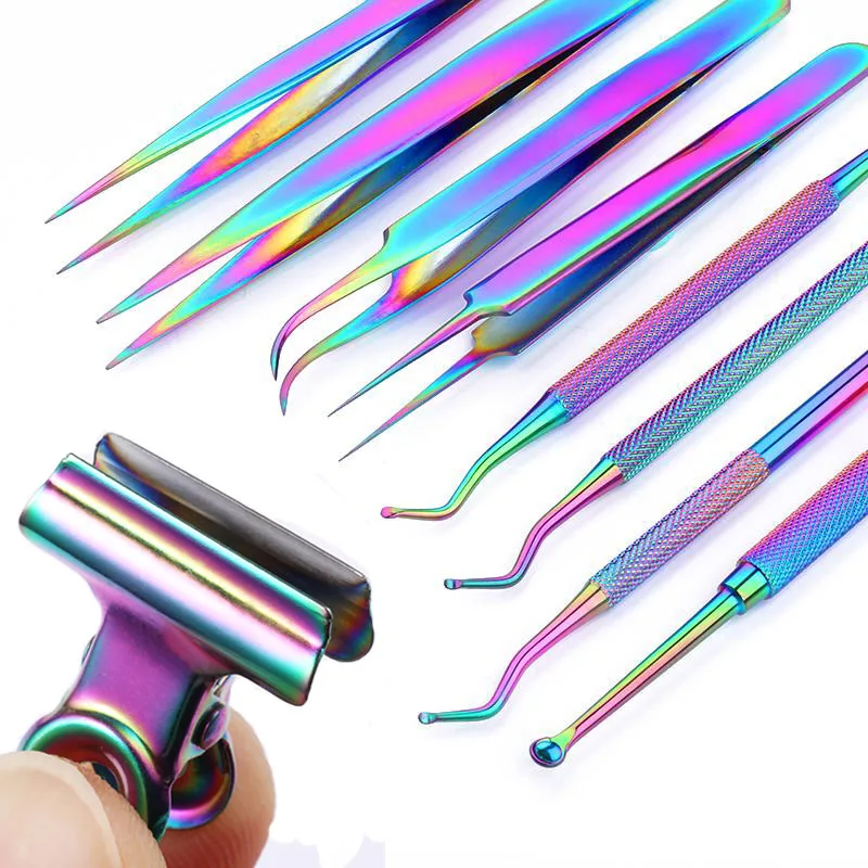 Nail Cuticle Pusher Tweezer Rainbow Cutter Nipper Clipper Dead Skin Remover UV Gel Polish Stainless Steel Clean Nail Art Tool