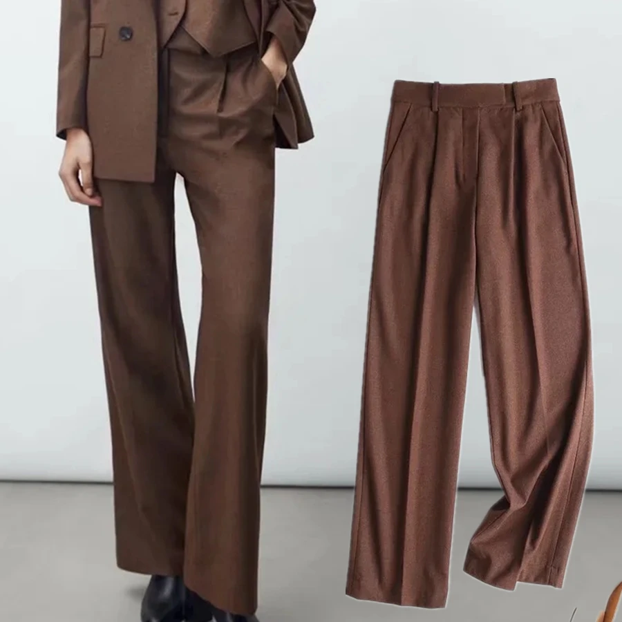 Maxdutti Mujer Pantalon Femme Suit England Style Office Lady Fashion Pants Women Simple Straight Pnats Pantalones Trousers Women