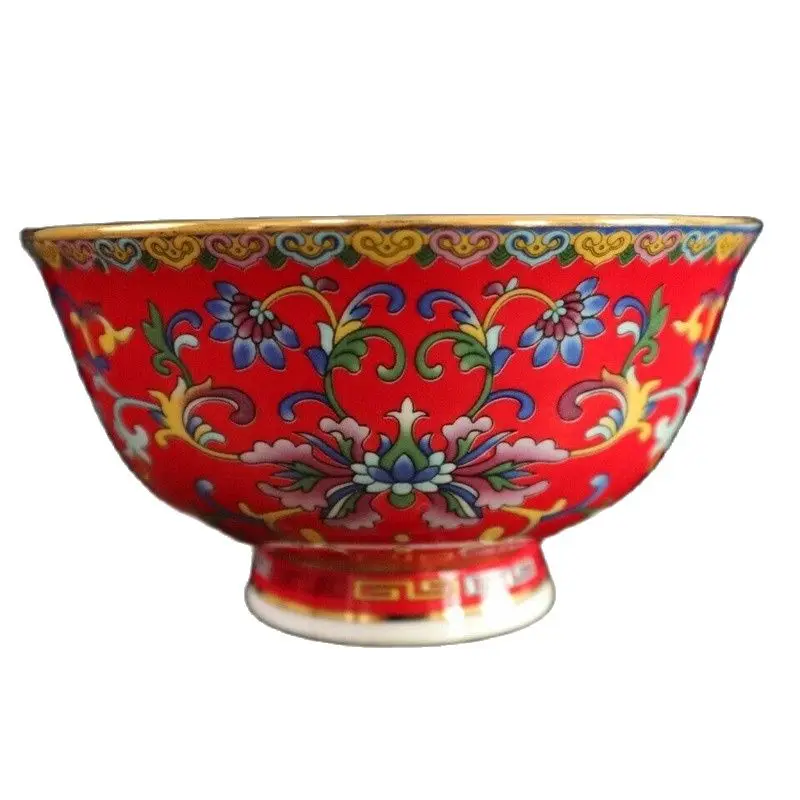 

Chinese Old Porcelain Red Painted Gold Pastel Fu Character Bowl