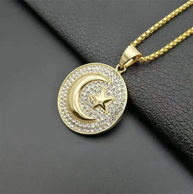 Muslim Crescent Moon and Star Islam Necklace Unisex Amulet Islamic Jewelry Friend Gift