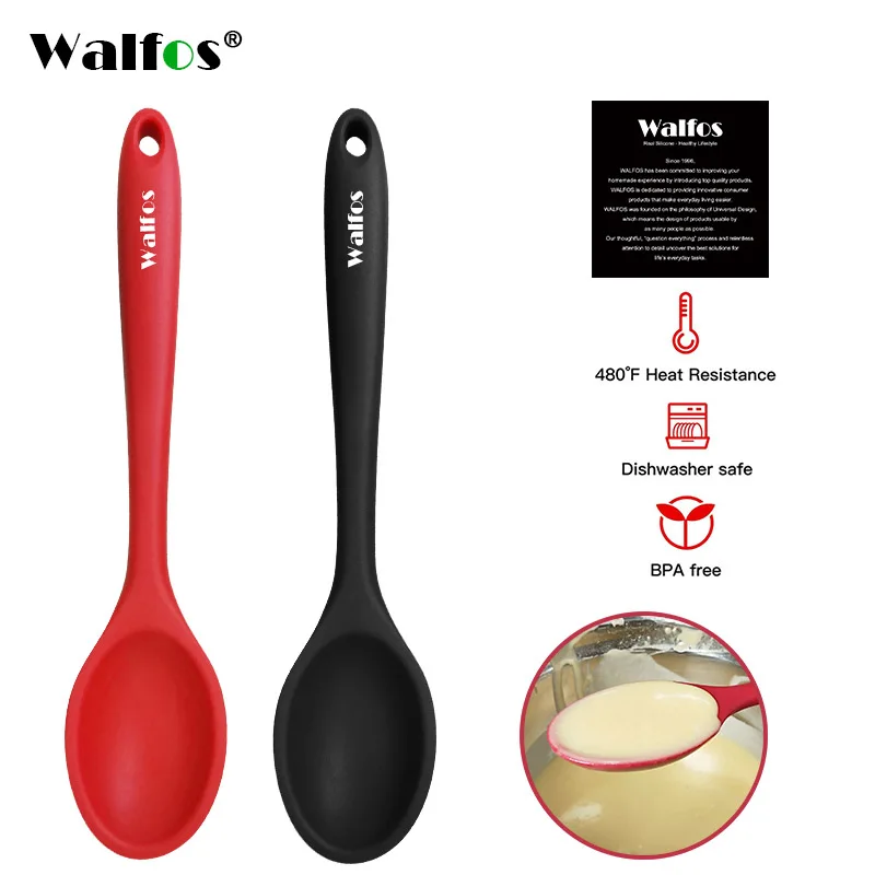 WALFOS Silicone Long Handle Soup Spoon Heat Resistant Non Stick Silicone Mixing Spoon Spatula Cooking Utensils Kitchen Gadgets