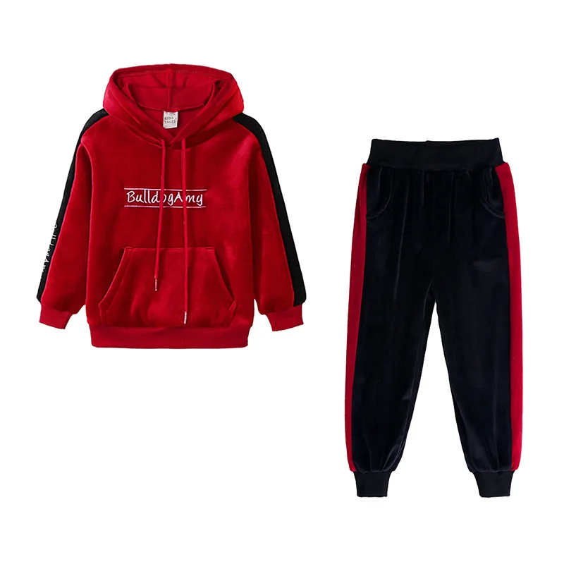 Hooyi Children Clothing Set Girls Velvet Hooded Sports Suits Girls Long Sleeves Tracksuit Sweatshirt Sweatpants Hoodies Outwear