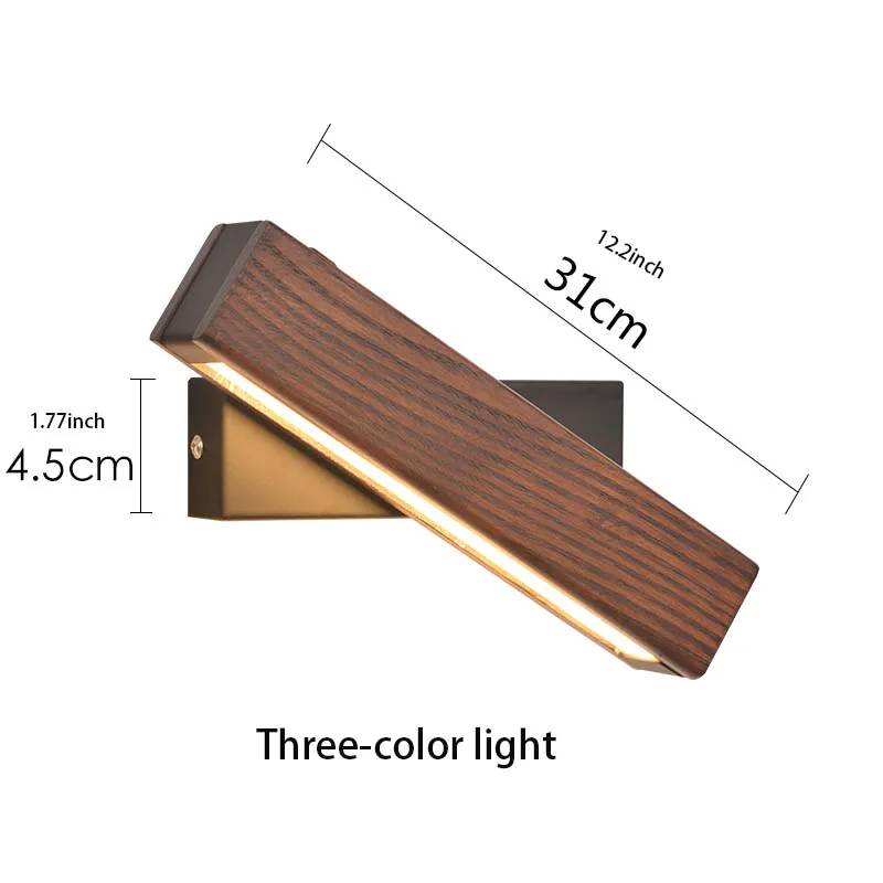 Modern Nordic Solid Wood LED Rotated Wall Lamp Bedside Night Light Bedroom Living Room Aisle Sconce Light Fixture Wall Decor Art