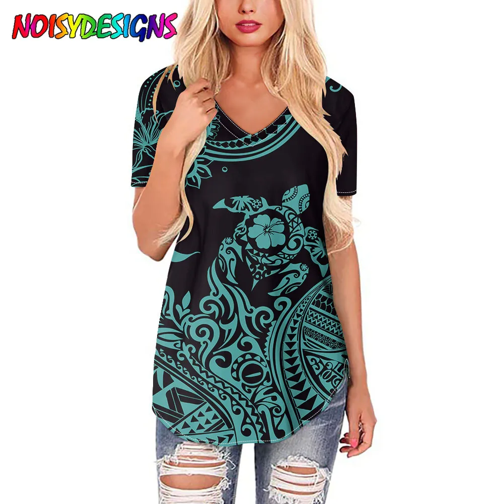 NOISYDESIGNS Oversized T-shirt Polinesian Turtle Printing Woman T-shirt Harajuku Short Sleeve Tshirt Gradient Top Dropshipping