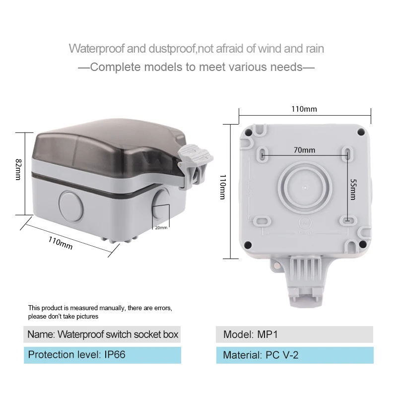 IP66 EU Standard German Style Outdoor Waterproof with USB Socket Wall Power Switch Socket Plug Outlet  AC 250V 16A Home