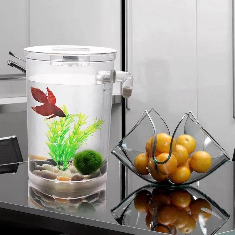 Lazy Free Water Change Desktop Fish Tank Mini Creative Gold Fish Tank Small Plastic Betta Fish Box Aquarium Accessories