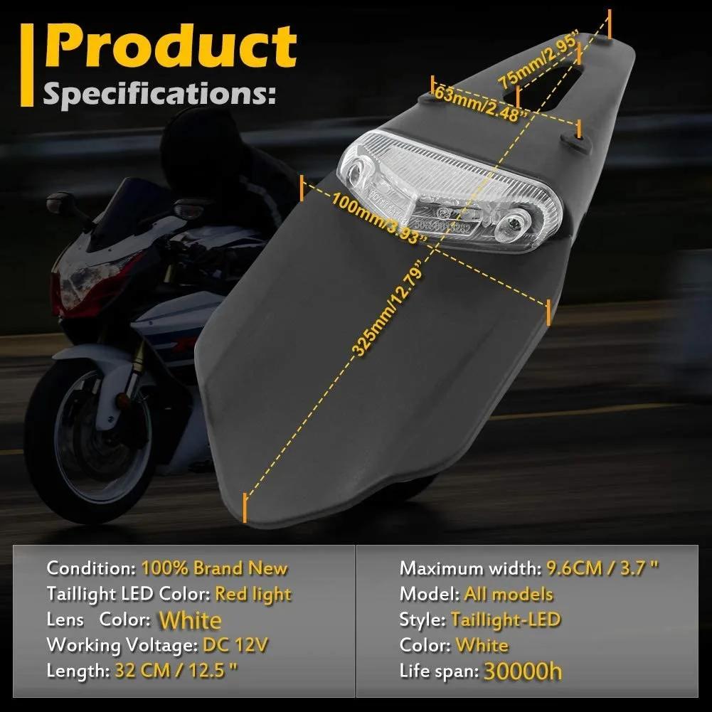 Luz LED trasera para guardabarros trasero de motocicleta, lámpara de matrícula de parada de freno para Trail Supermoto Motocross Enduro, 12V