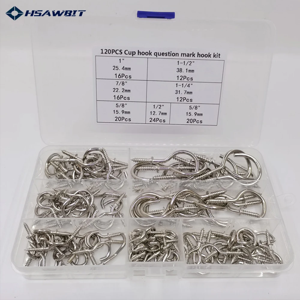 120PCS Picture Frame Plant Lamp Light Cabinet RV Tool Plant Curtain Net Wire Eye Bolt Eyebolt Screw in Spiral Hanger C Cup Hook