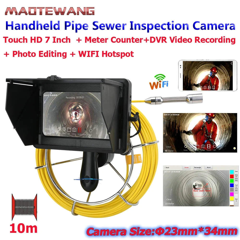 

Wireless Handheld Industrial Pipe Sewer Inspection Video Camera, Meter Counter, Video Recording, Photo Editing, 23mm camera