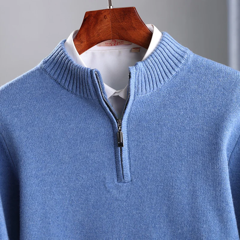 2025 New Pure Cashmere Sweater Men\'s Knit Large Size High-End Top 100%Wool Half High Neck Thick Pullover Winter Youth Wild Warm