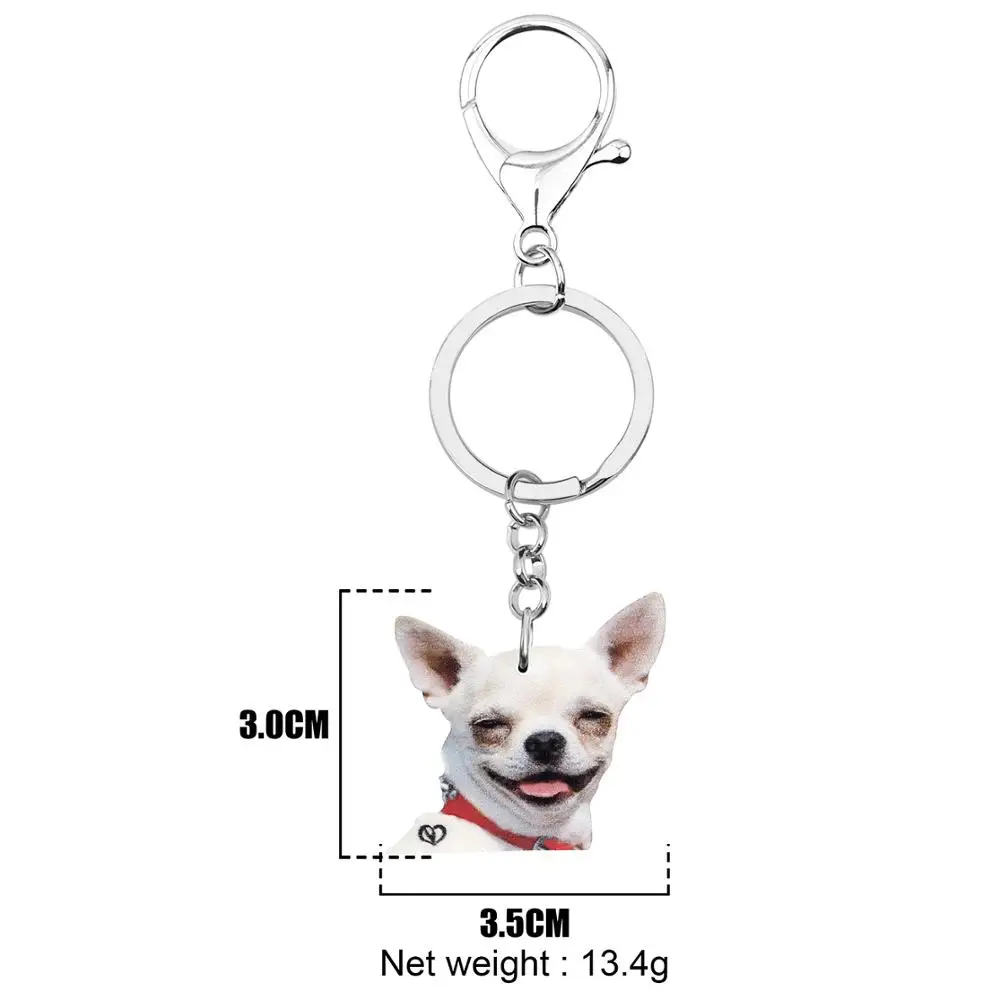 Bonsny Acrylic Sweet Chihuahua Dog Keychains Lovely Pet Animal Keyring Jewelry For Women Kids Men Novelty Gift Purse Accessories