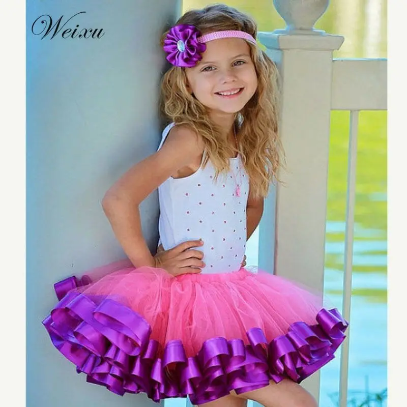 Summer Girls Tutu Skirt Kids Pink Fluffy Skirt Children\'s Princess Party Dance Tulle Skirts Cheap Miniskirt For 4-10 Years Girls